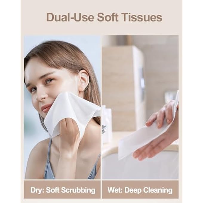 PURCOTTON FACE WIPES, EXTRA SOFT & THICK FACE TOWEL COTTON FACIAL TISSUES DISPOSABLE DRY WIPES, DRY BABY TISSUES WET&DRY PURE COTTON FACE TOWELS FOR MAKEUP REMOVE, CLEANSING, SKINCARE-3 PACK - Image 4